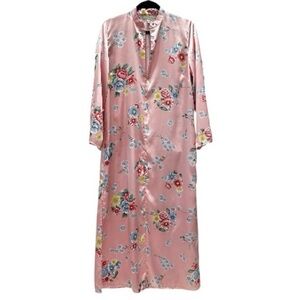 Lord & Taylor Pink Floral Satin Long Robe